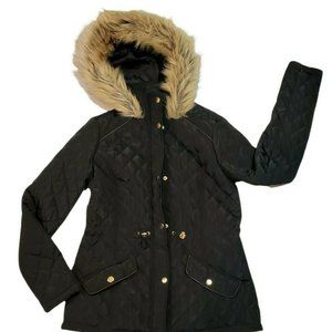 Jason Maxwell Black faux fur trim button down full zipper long sleeve coat Small